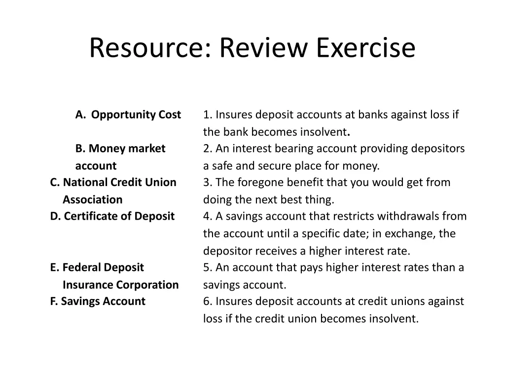resource review exercise
