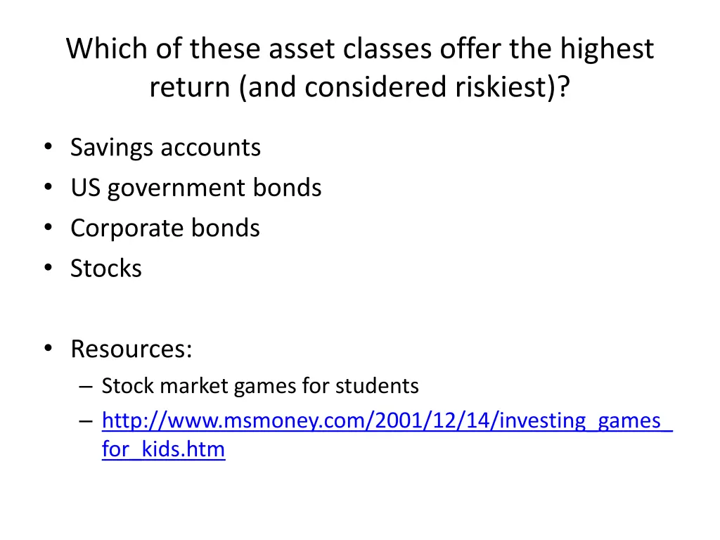 which of these asset classes offer the highest