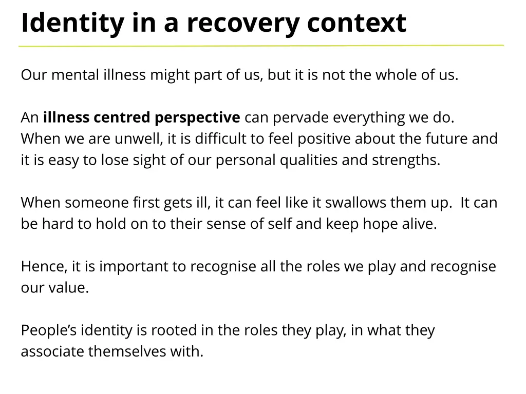 identity in a recovery context