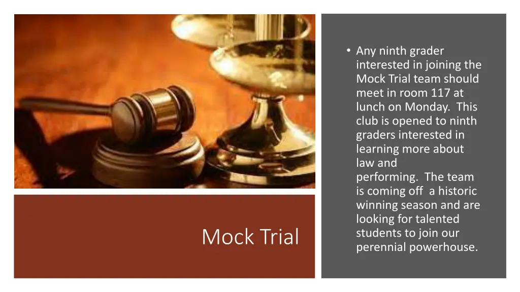any ninth grader interested in joining the mock