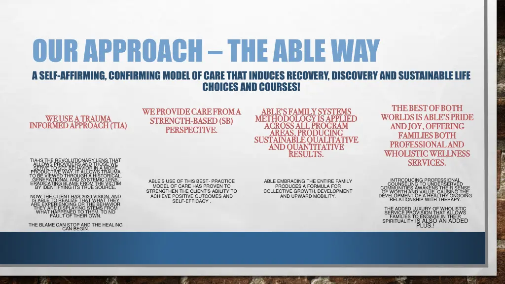 our approach the able way a self affirming