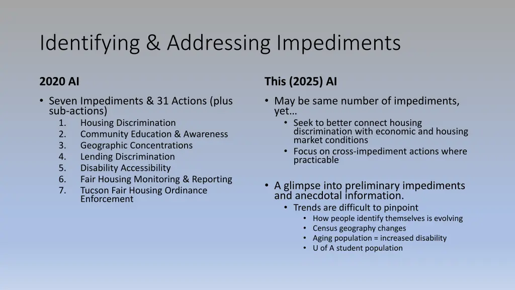 identifying addressing impediments