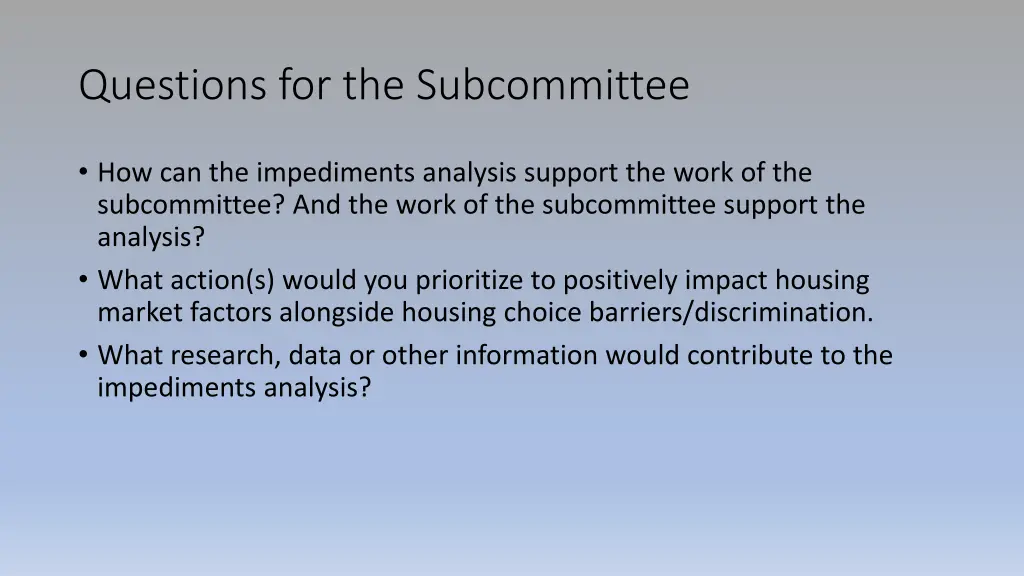 questions for the subcommittee