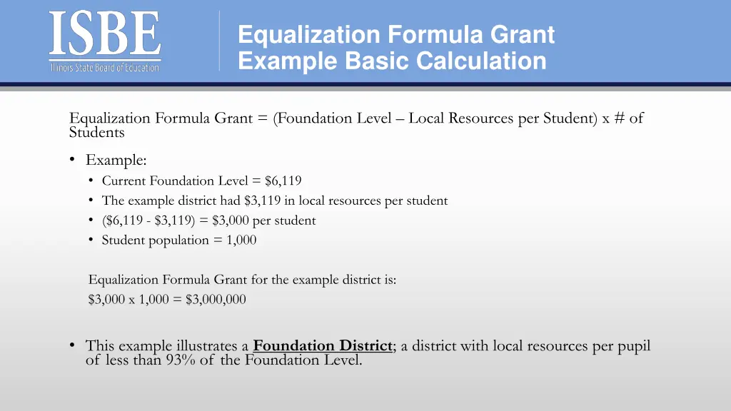 equalization formula grant example basic