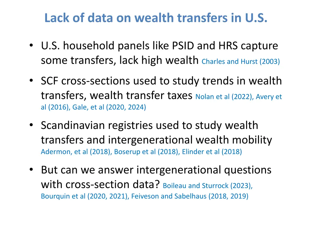 lack of data on wealth transfers in u s