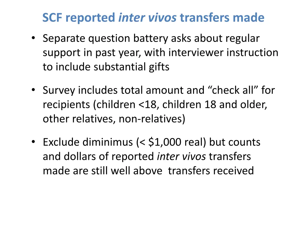 scf reported inter vivos transfers made separate