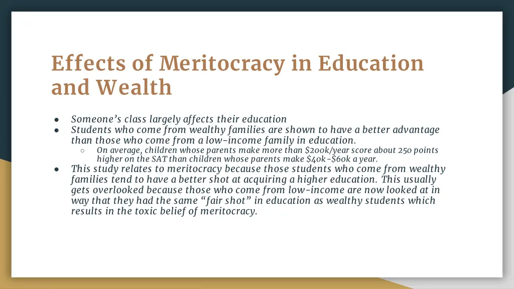 effects of meritocracy in education and wealth