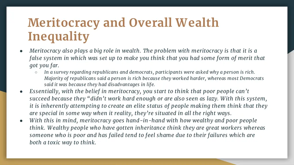 meritocracy and overall wealth inequality