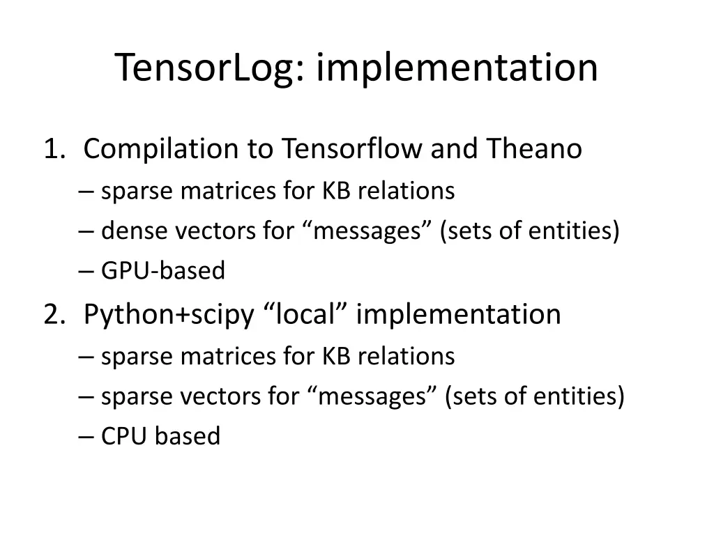 tensorlog implementation