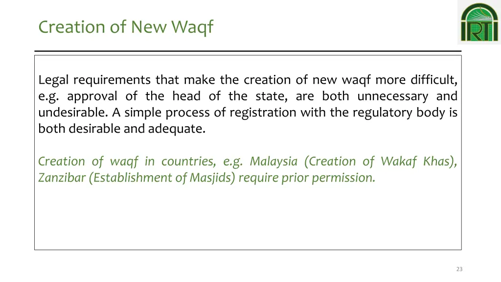 creation of new waqf