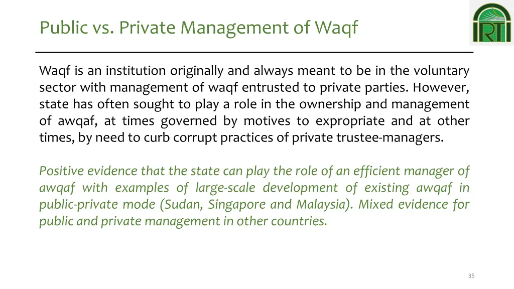 public vs private management of waqf