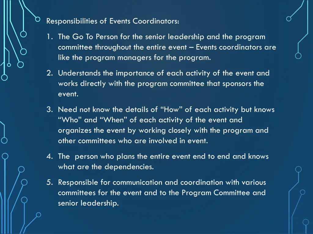 responsibilities of events coordinators