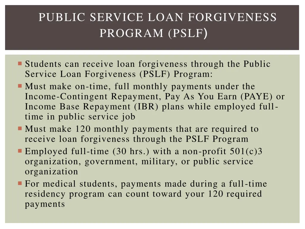 public service loan forgiveness program pslf