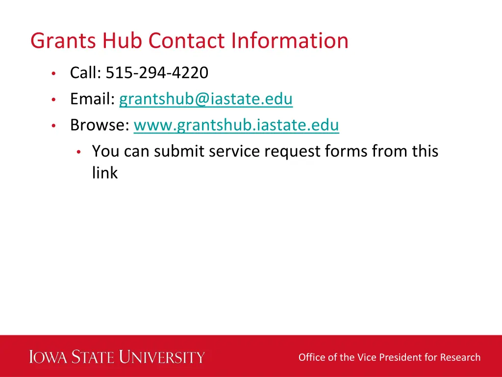 grants hub contact information