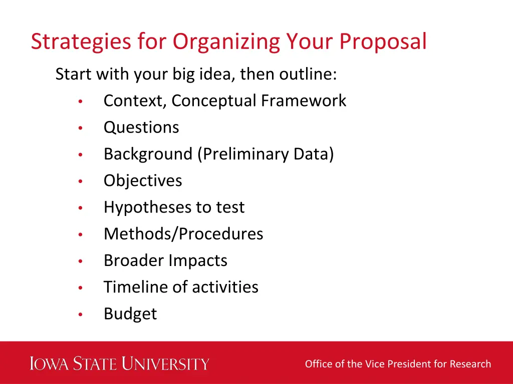 strategies for organizing your proposal