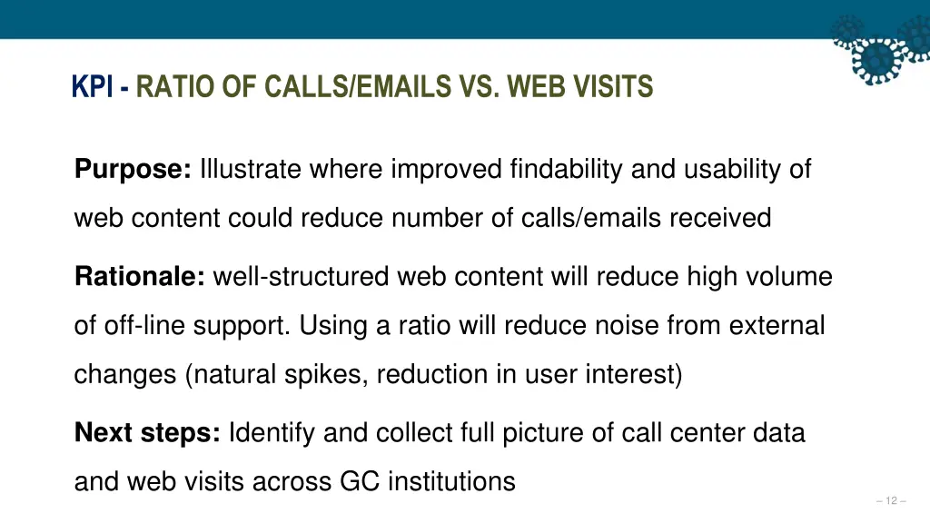 kpi ratio of calls emails vs web visits