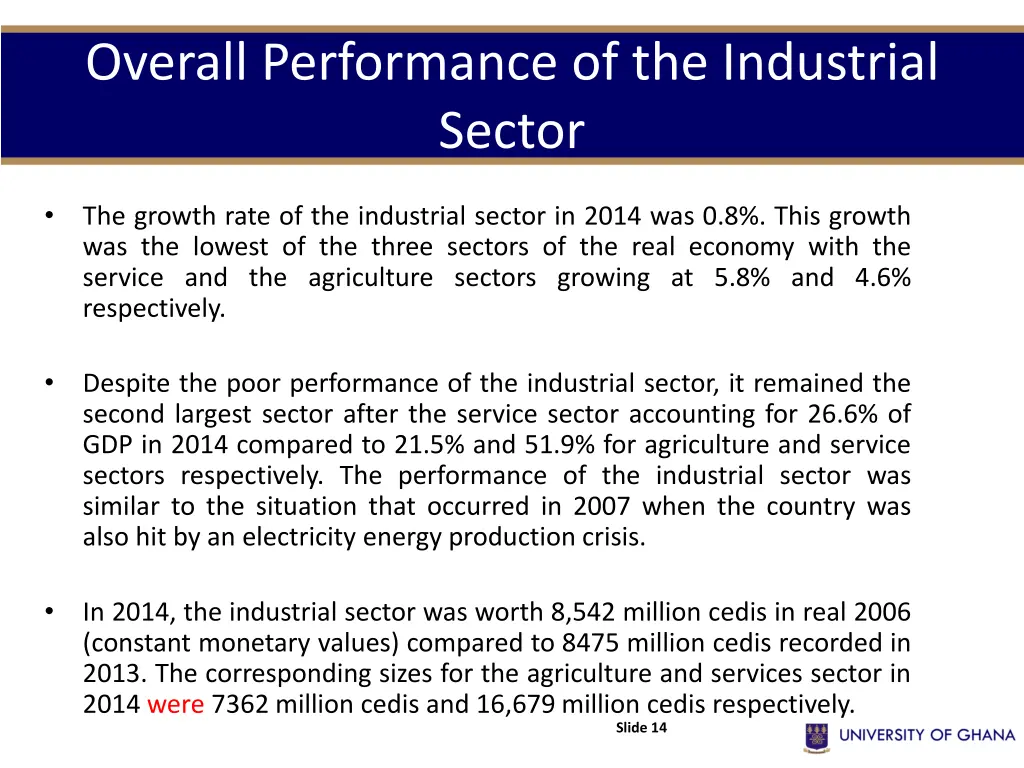 overall performance of the industrial sector