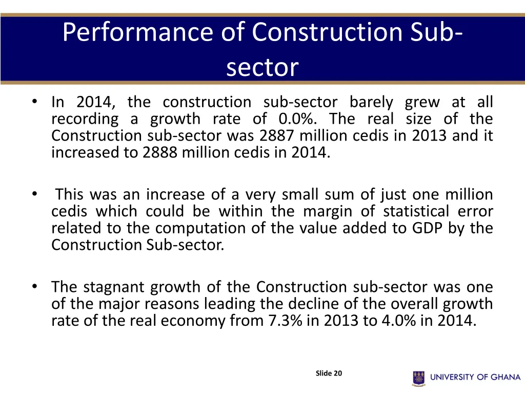 performance of construction sub sector in 2014