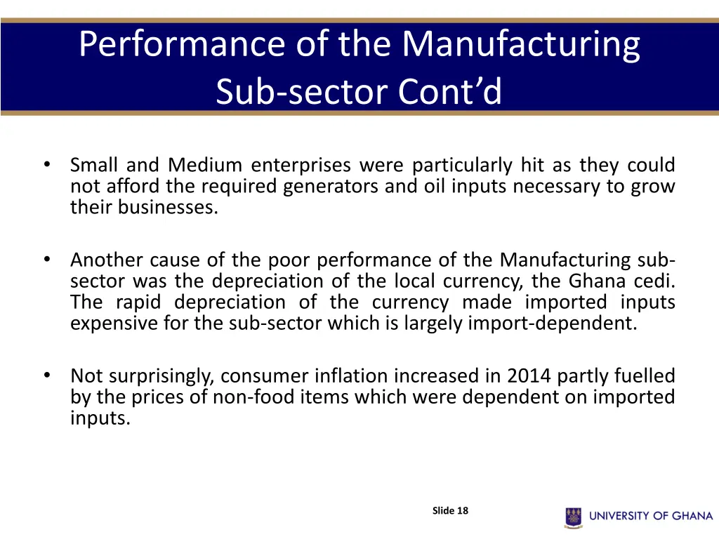 performance of the manufacturing sub sector cont d