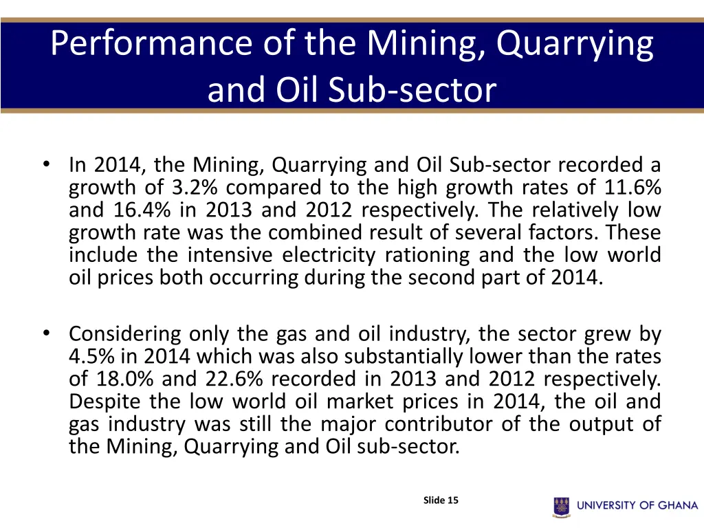 performance of the mining quarrying