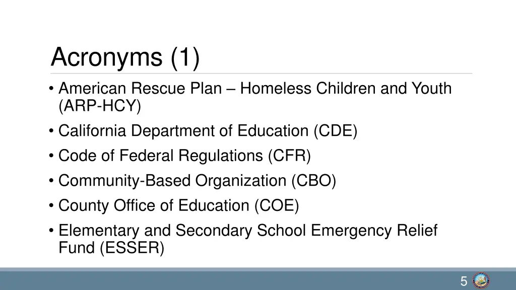 acronyms 1 american rescue plan homeless children
