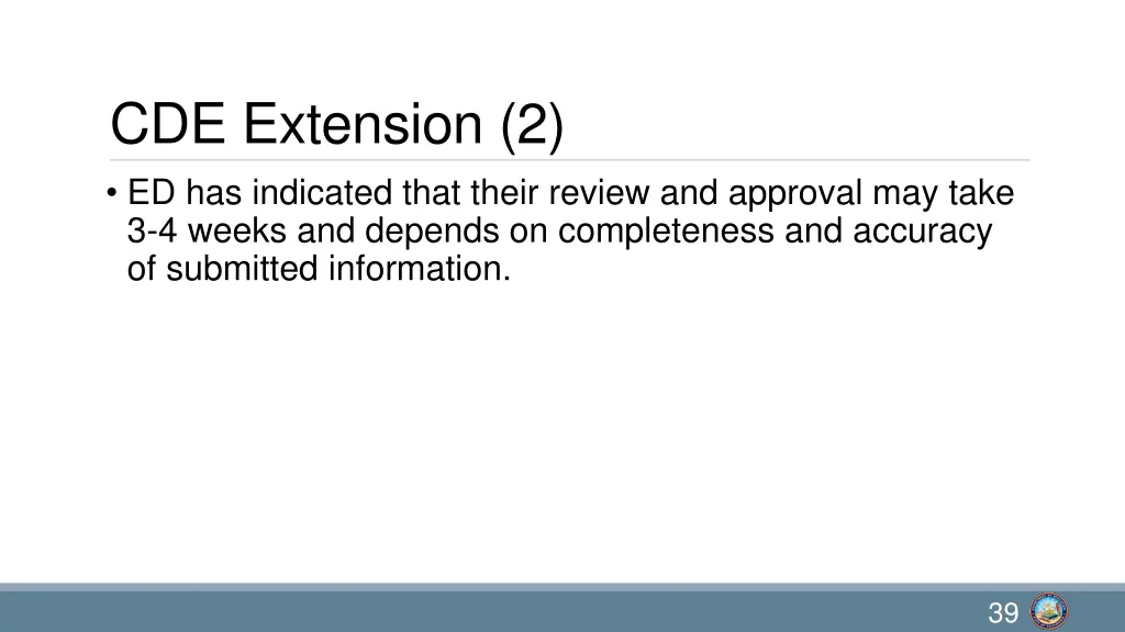 cde extension 2 ed has indicated that their