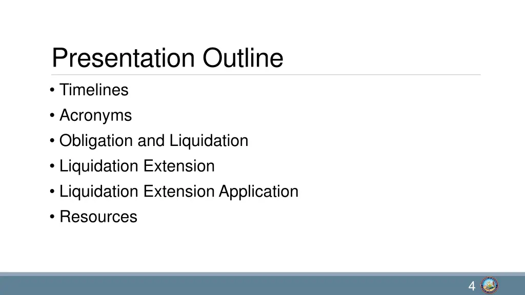 presentation outline timelines acronyms
