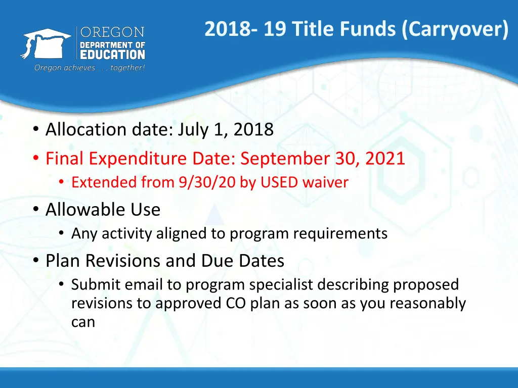 2018 19 title funds carryover