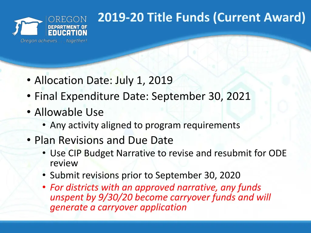 2019 20 title funds current award