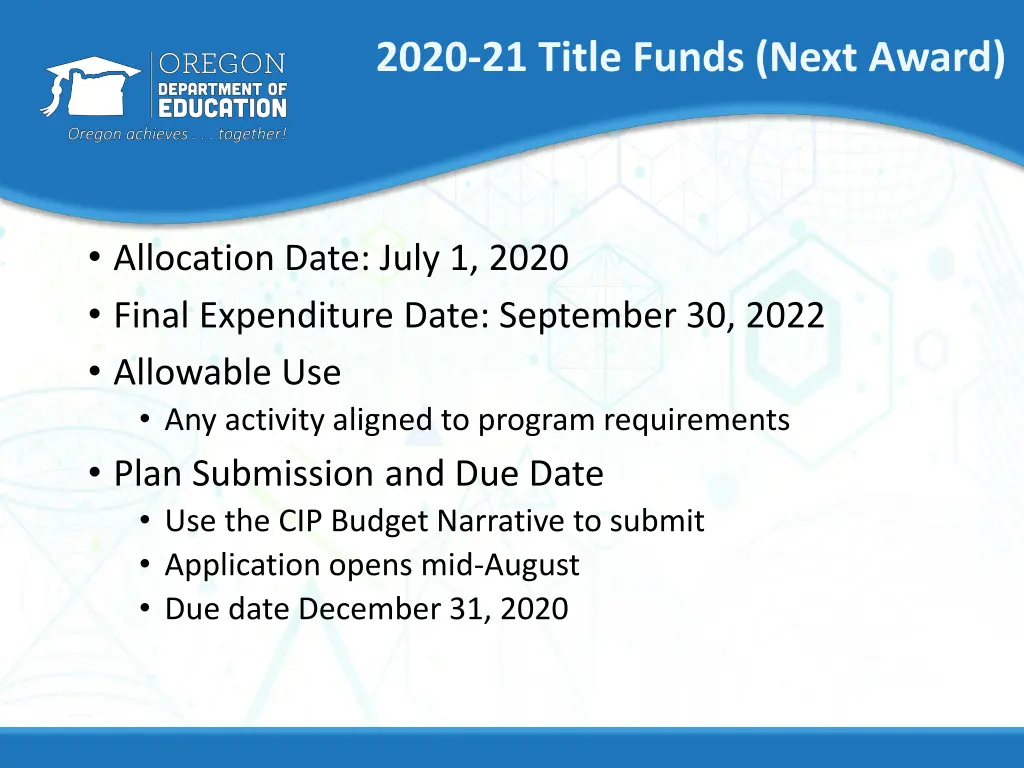 2020 21 title funds next award