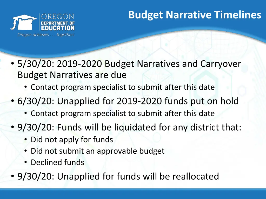 budget narrative timelines