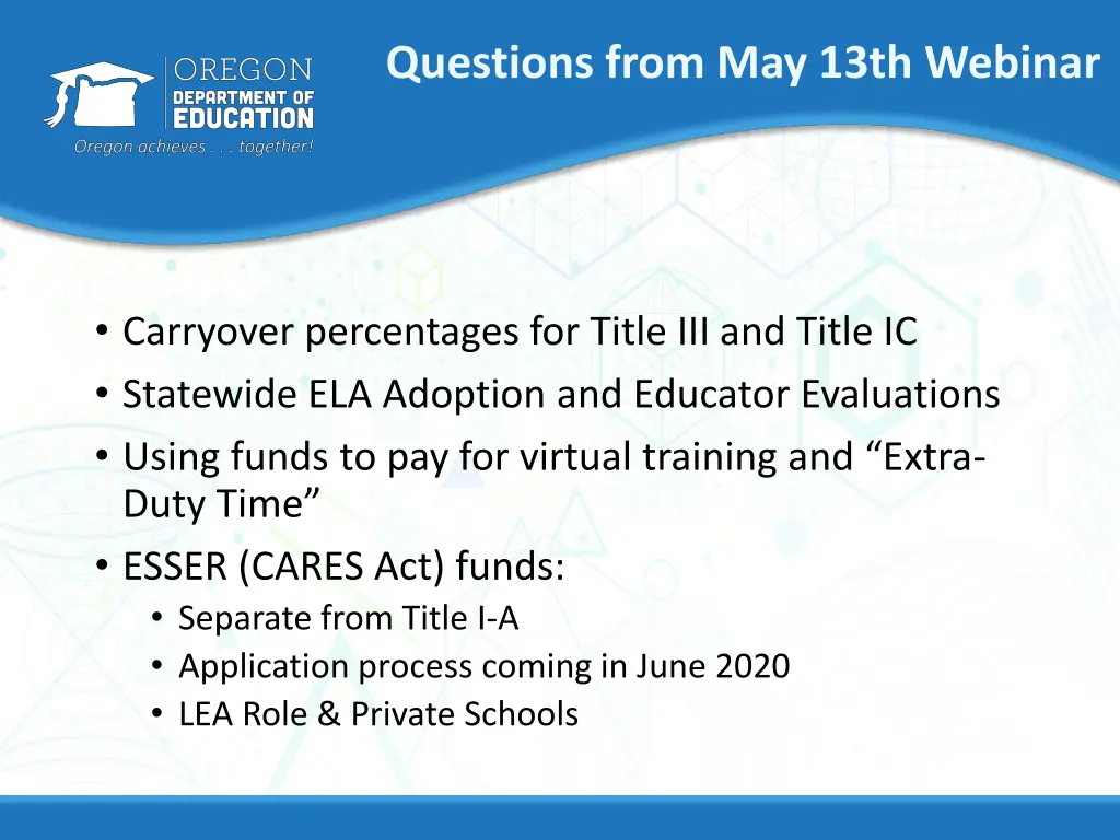 questions from may 13th webinar