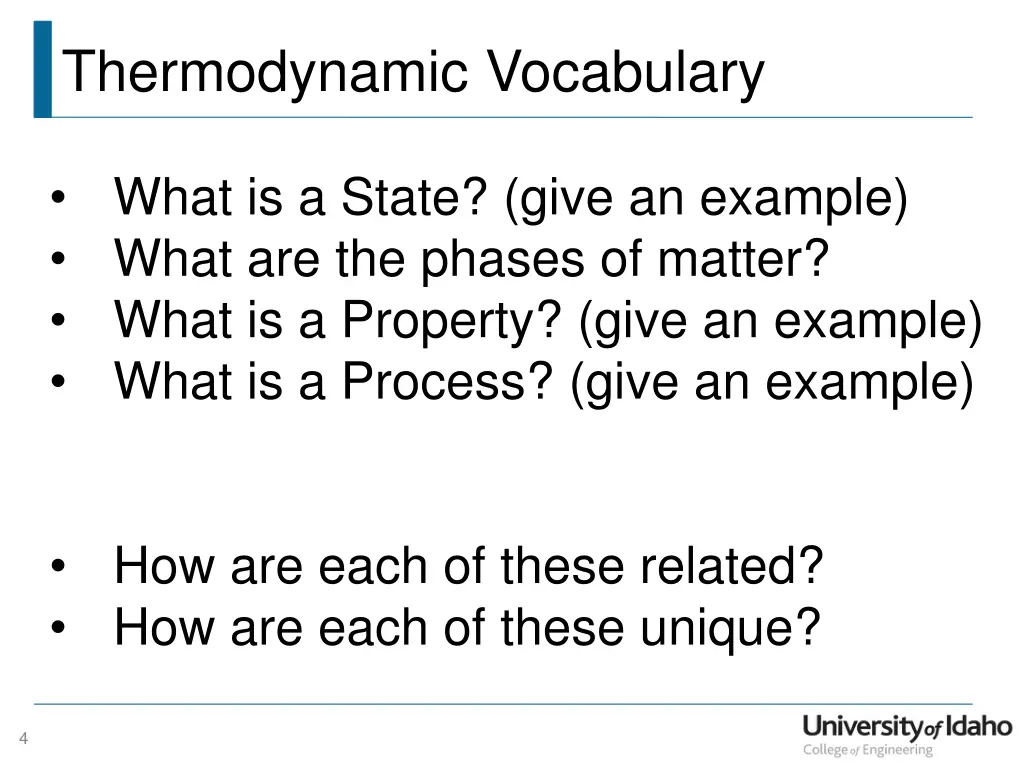 thermodynamic vocabulary