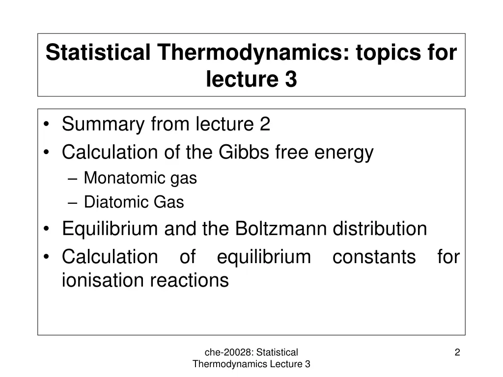 statistical thermodynamics topics for lecture 3