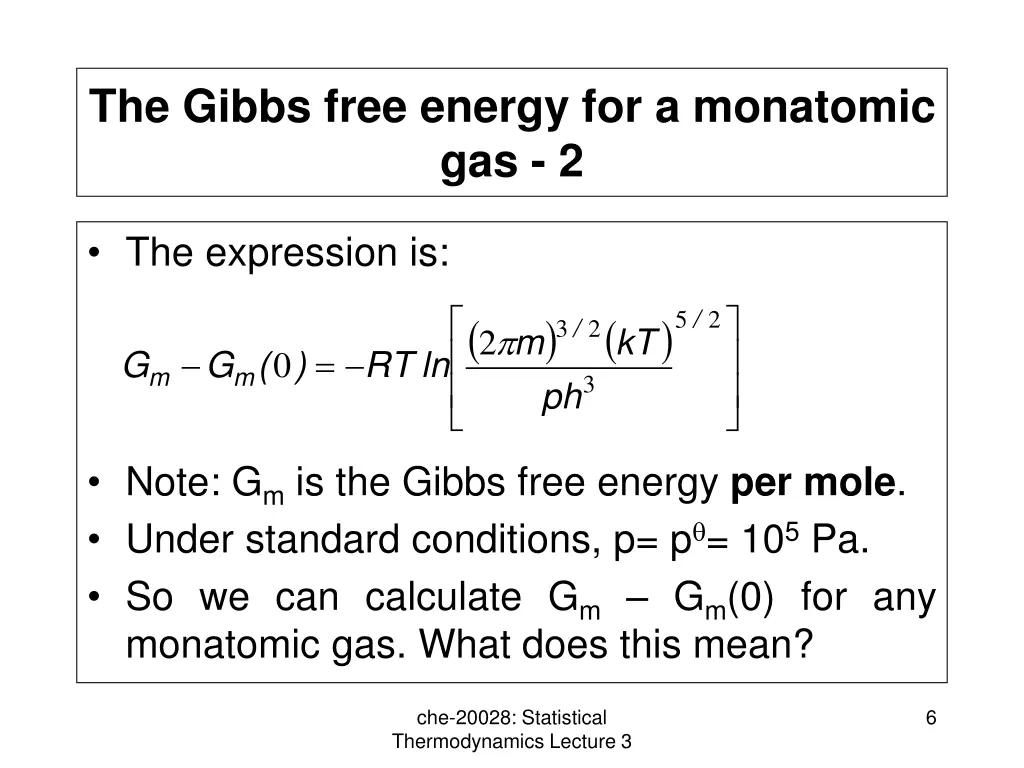 the gibbs free energy for a monatomic gas 2