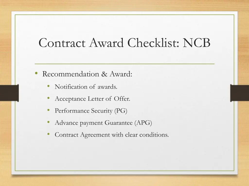 contract award checklist ncb