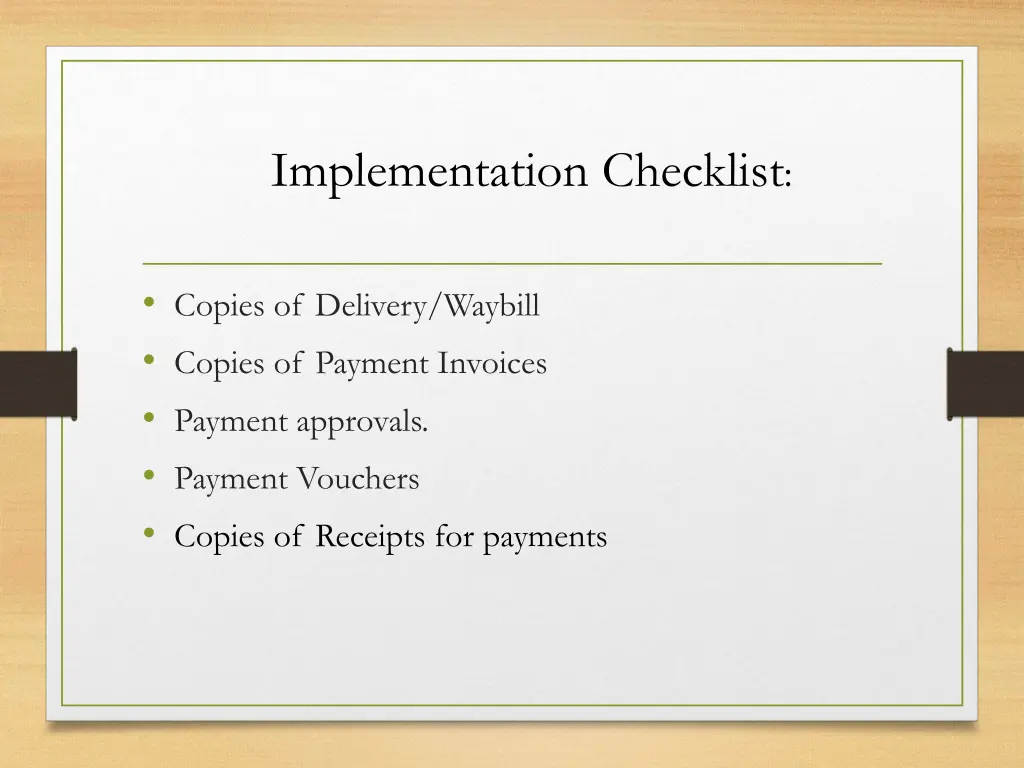 implementation checklist