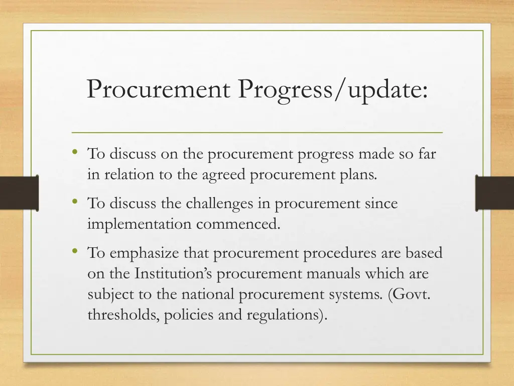 procurement progress update