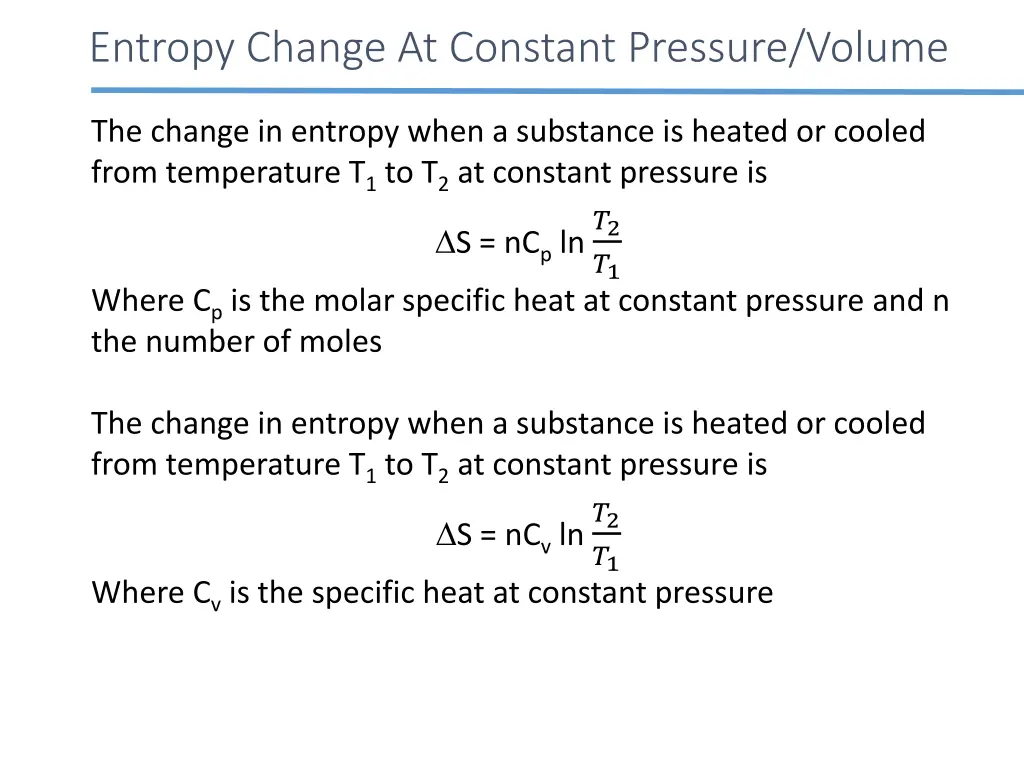 entropy change at constant pressure volume