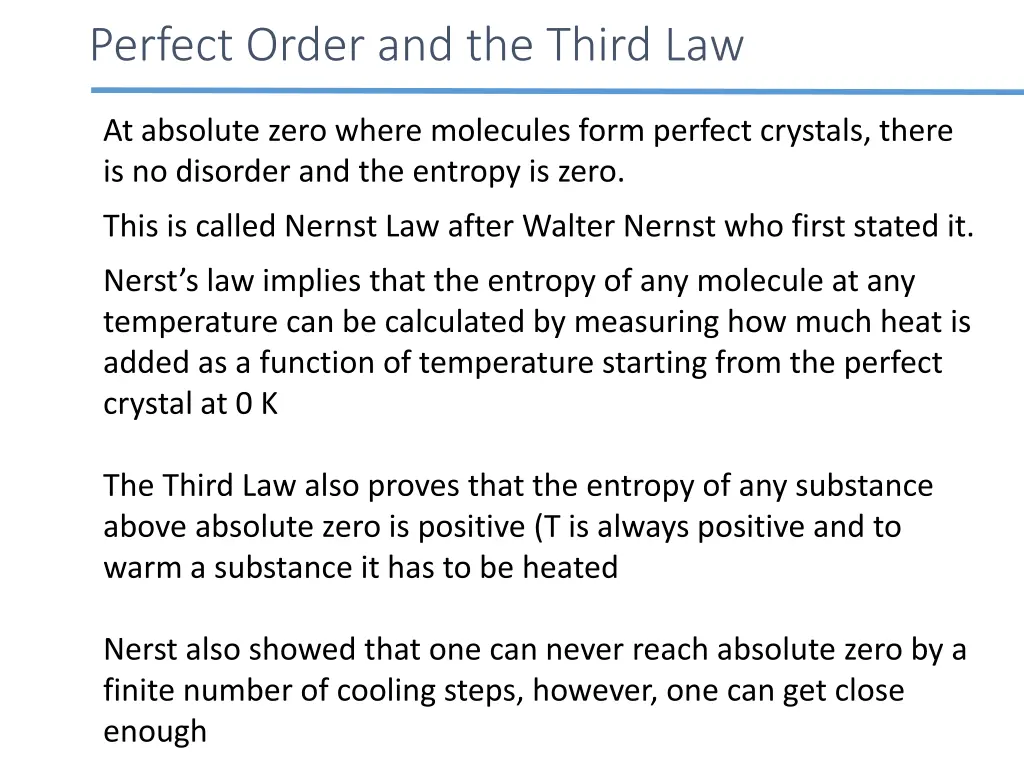 perfect order and the third law