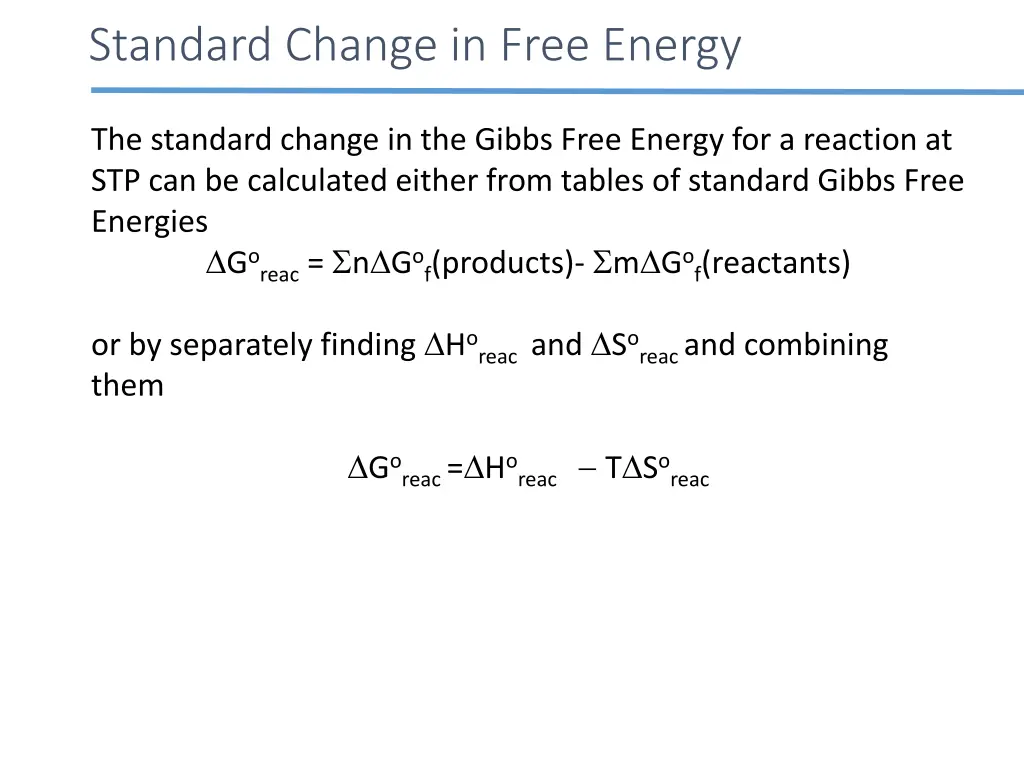 standard change in free energy