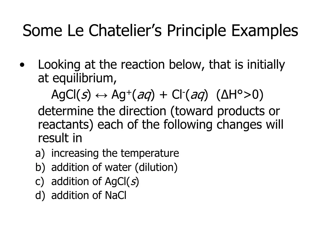 some le chatelier s principle examples