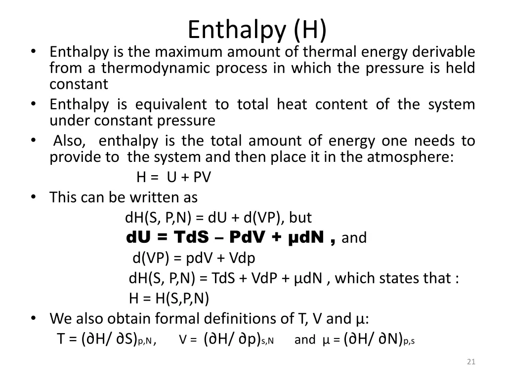 enthalpy h