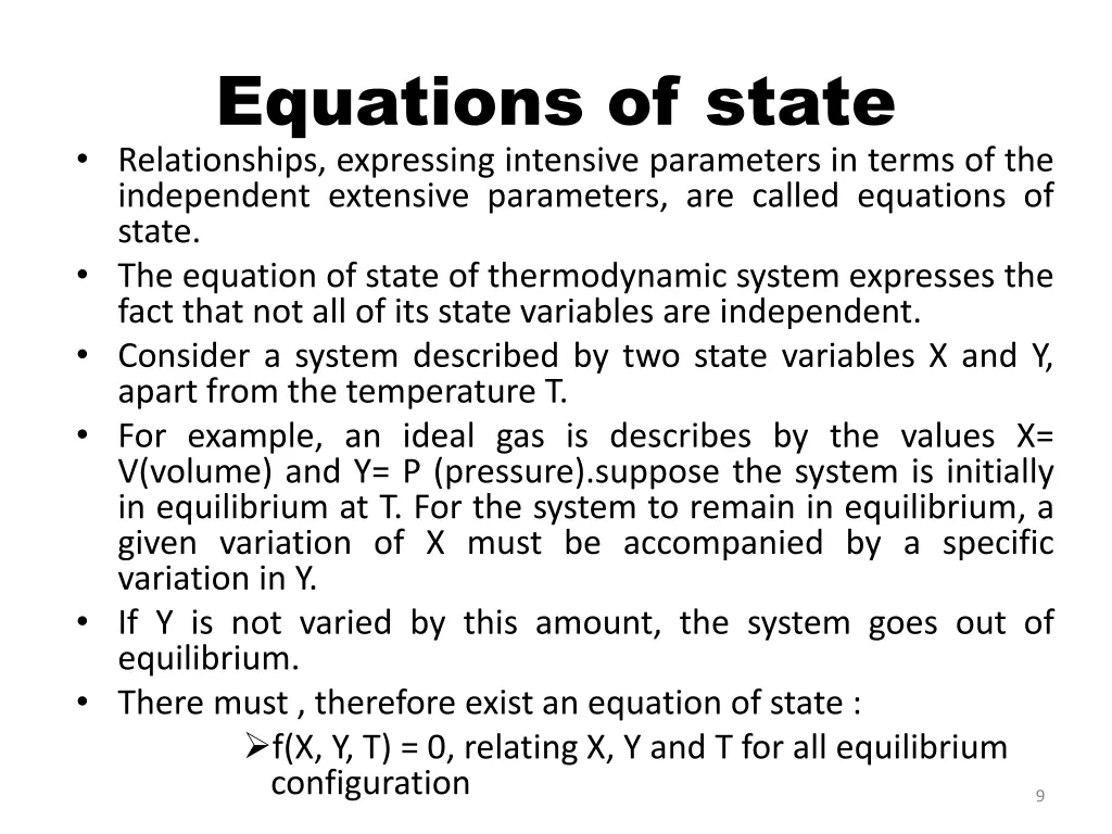 equations of state relationships expressing