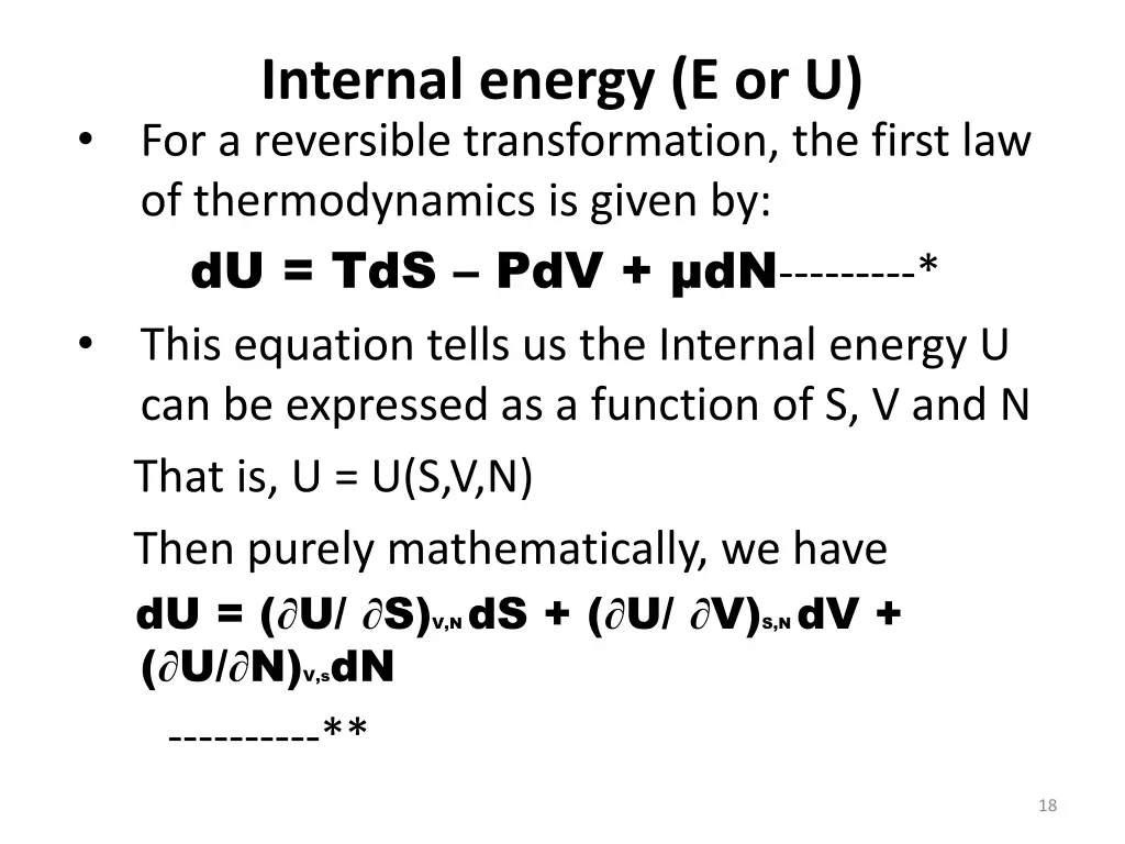 internal energy e or u for a reversible