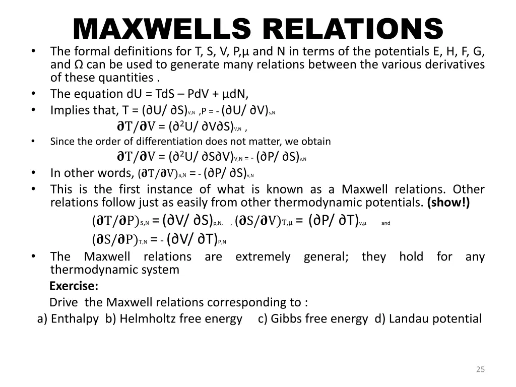maxwells relations the formal definitions