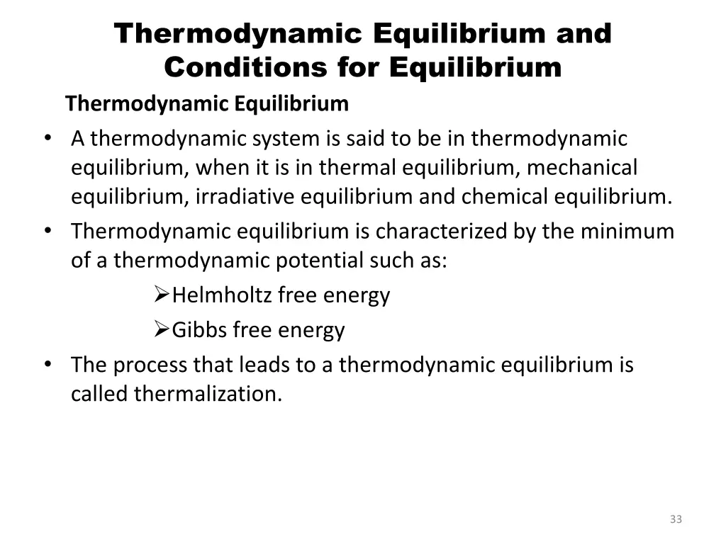 thermodynamic equilibrium and conditions