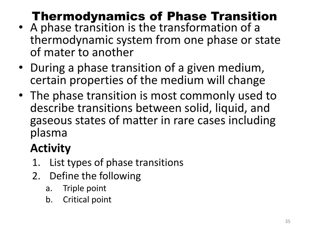 thermodynamics of phase transition a phase