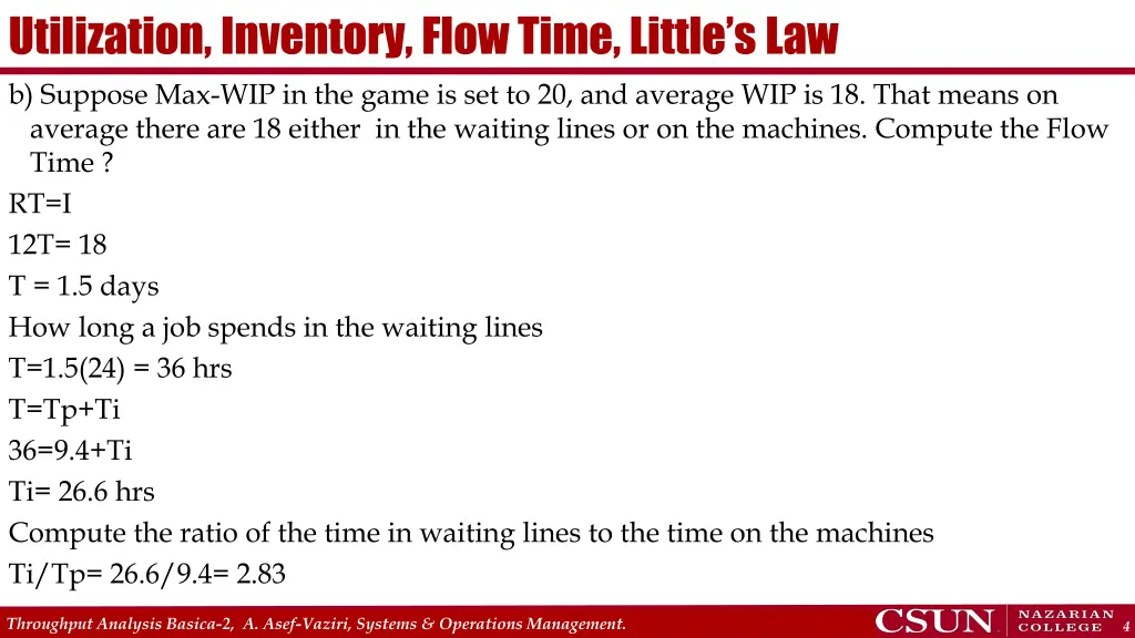 utilization inventory flow time little