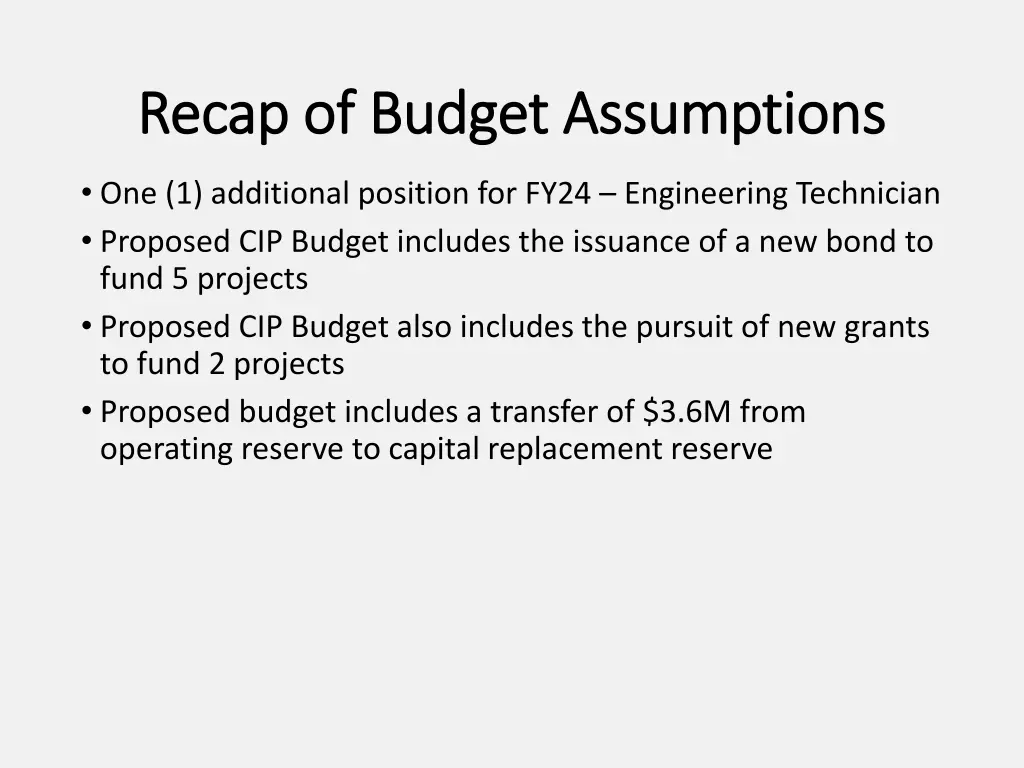 recap of budget assumptions recap of budget 1